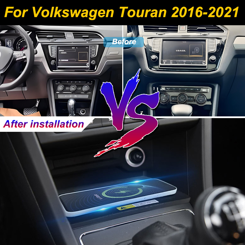 Wireless Car Charger Mount Fast Charging - 2 Din voor Volkswagen Touran 2016-2021